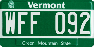 VT license plate WFF092
