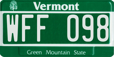 VT license plate WFF098