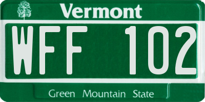VT license plate WFF102