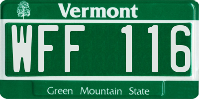 VT license plate WFF116
