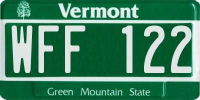 VT license plate WFF122