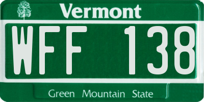 VT license plate WFF138
