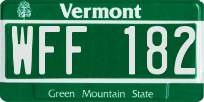 VT license plate WFF182
