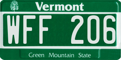 VT license plate WFF206