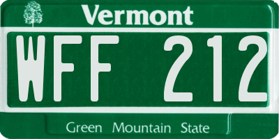 VT license plate WFF212