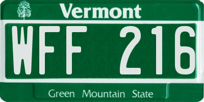 VT license plate WFF216