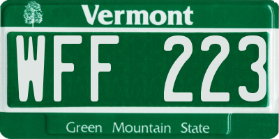 VT license plate WFF223