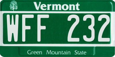 VT license plate WFF232
