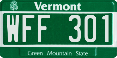 VT license plate WFF301