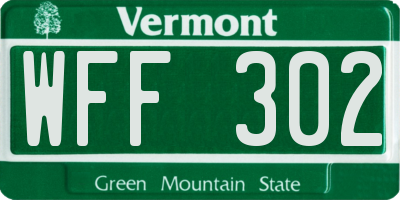 VT license plate WFF302