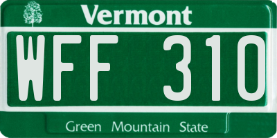 VT license plate WFF310