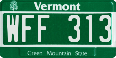 VT license plate WFF313