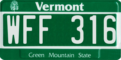 VT license plate WFF316