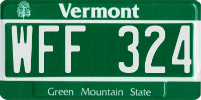 VT license plate WFF324