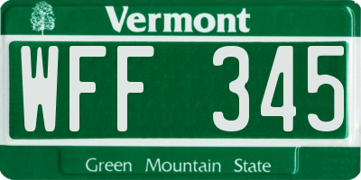 VT license plate WFF345