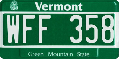 VT license plate WFF358