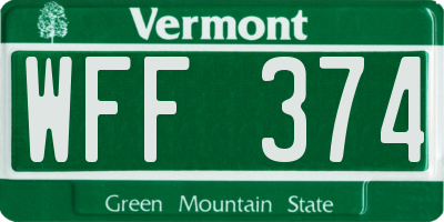 VT license plate WFF374