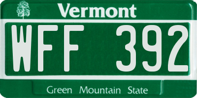 VT license plate WFF392