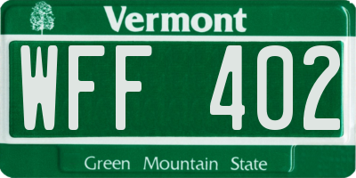 VT license plate WFF402