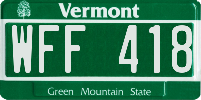 VT license plate WFF418