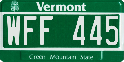 VT license plate WFF445