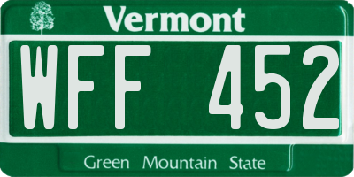 VT license plate WFF452
