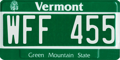 VT license plate WFF455