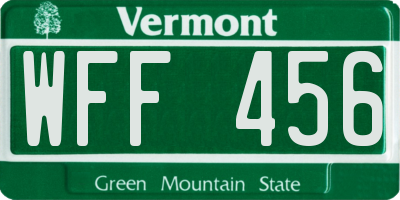 VT license plate WFF456