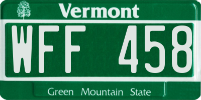 VT license plate WFF458