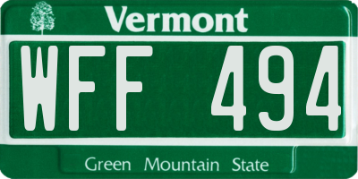 VT license plate WFF494