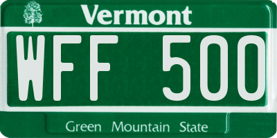VT license plate WFF500