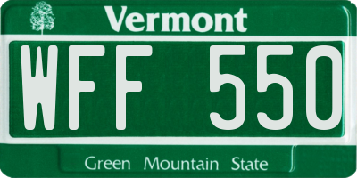 VT license plate WFF550
