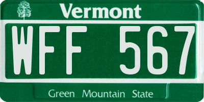 VT license plate WFF567