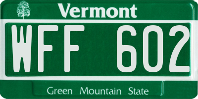 VT license plate WFF602