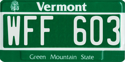 VT license plate WFF603