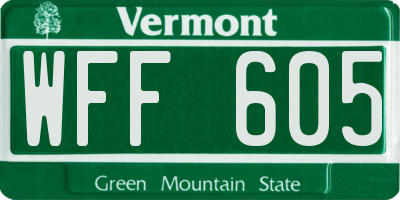 VT license plate WFF605