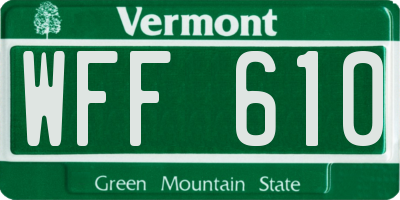 VT license plate WFF610