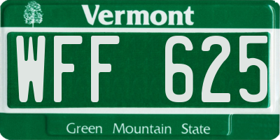 VT license plate WFF625