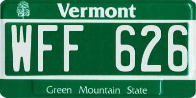 VT license plate WFF626