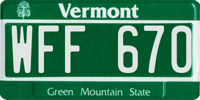 VT license plate WFF670