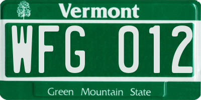 VT license plate WFG012