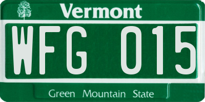 VT license plate WFG015