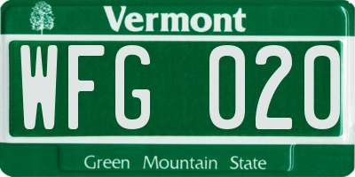 VT license plate WFG020