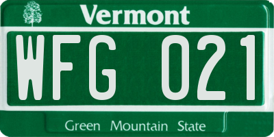 VT license plate WFG021