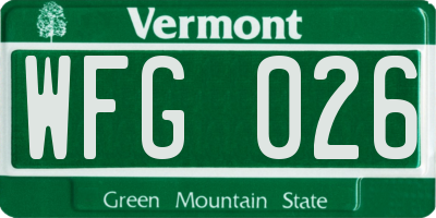 VT license plate WFG026