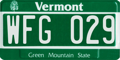 VT license plate WFG029