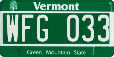 VT license plate WFG033