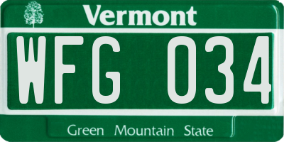 VT license plate WFG034
