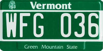 VT license plate WFG036