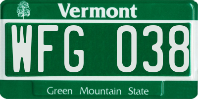 VT license plate WFG038